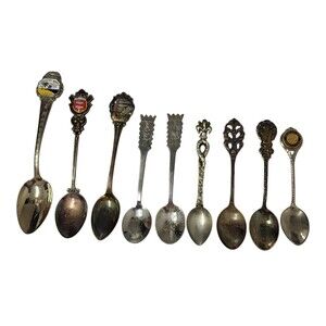Lot of 9 Vintage Souvenir & Demitasse Spoons Gremany, Italy, USA Silver Plated